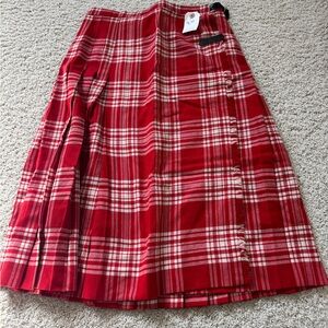 NWT Vintage Red White plaid wool tartan long skirt womens 46